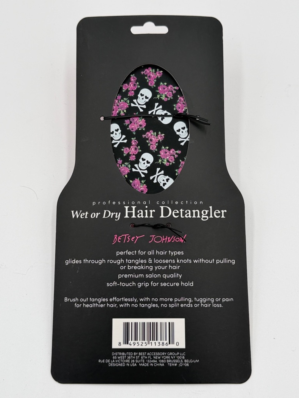 BETSEY JOHNSON NWT Hair Detangler Brush w skulls and Pink Floral design NEW! - Picture 2 of 2